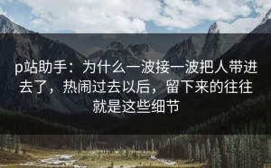 p站助手：为什么一波接一波把人带进去了，热闹过去以后，留下来的往往就是这些细节